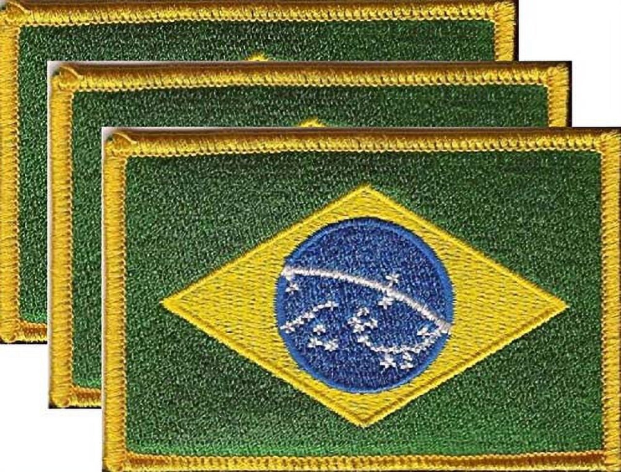 Brazil Flag Patch Set - Pack of 3 Embroidered Iron On or Sew On Emblems. 3.5" x 2.25"